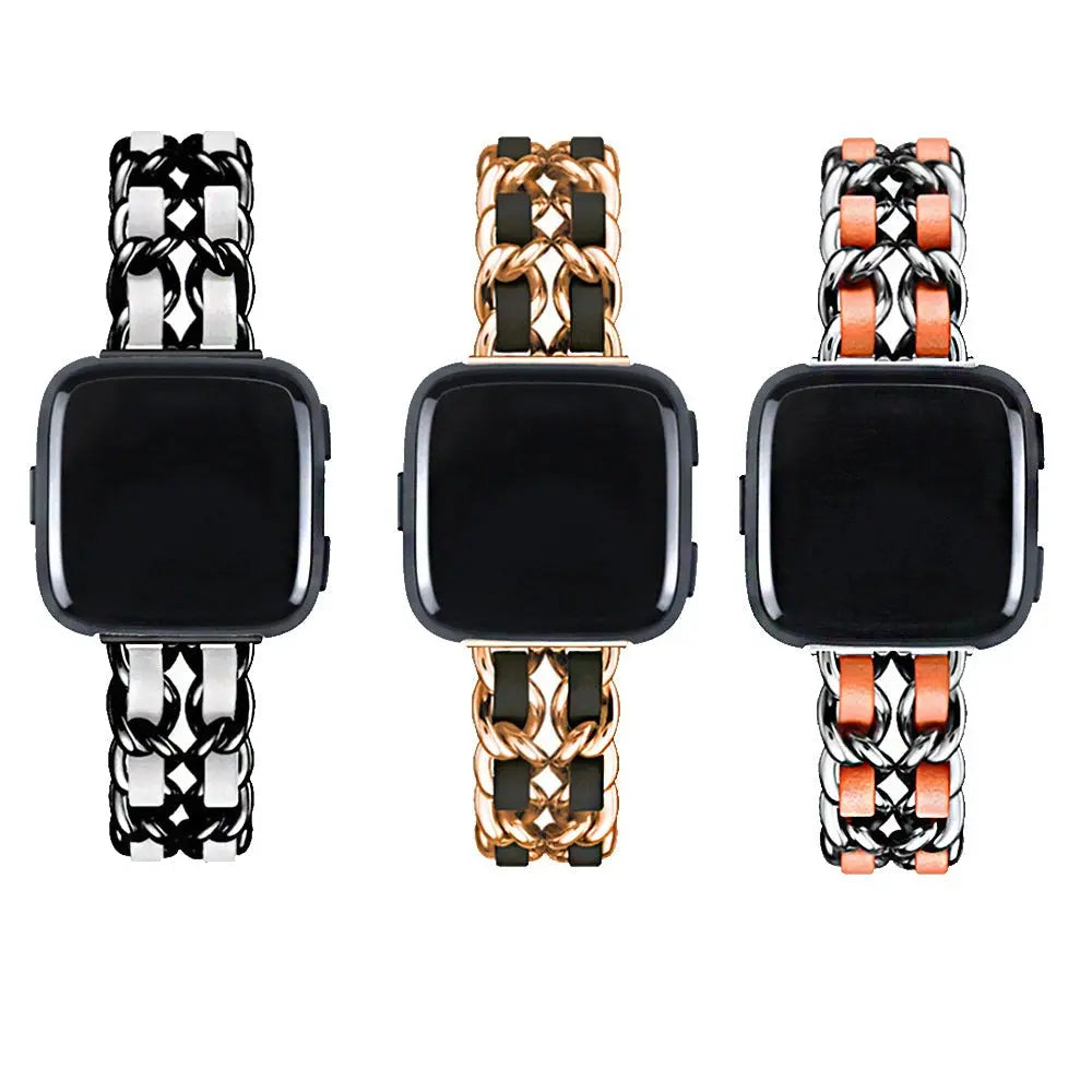 Leather Steel Fitbit Band For Versa Versa 2 Versa Axios Bands