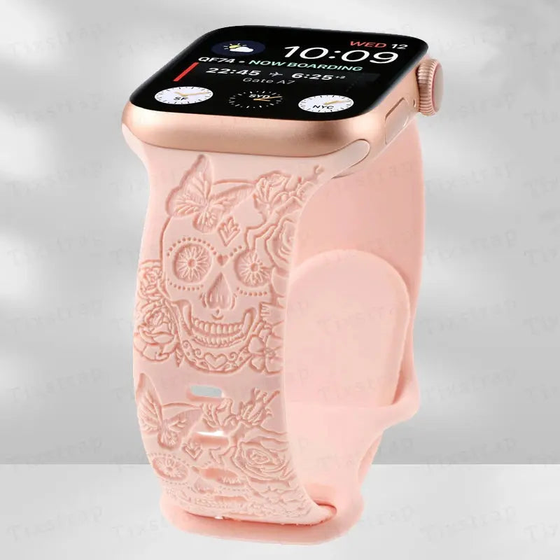 Skull Engraved Silicone Apple Watch Band - 8 Color options  display picture 3
