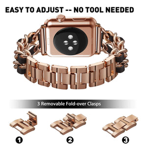 Stainless Steel Metal & Leather Apple Watch Bands + CASE - 6 color options 38mm - 45mm Axios Bands