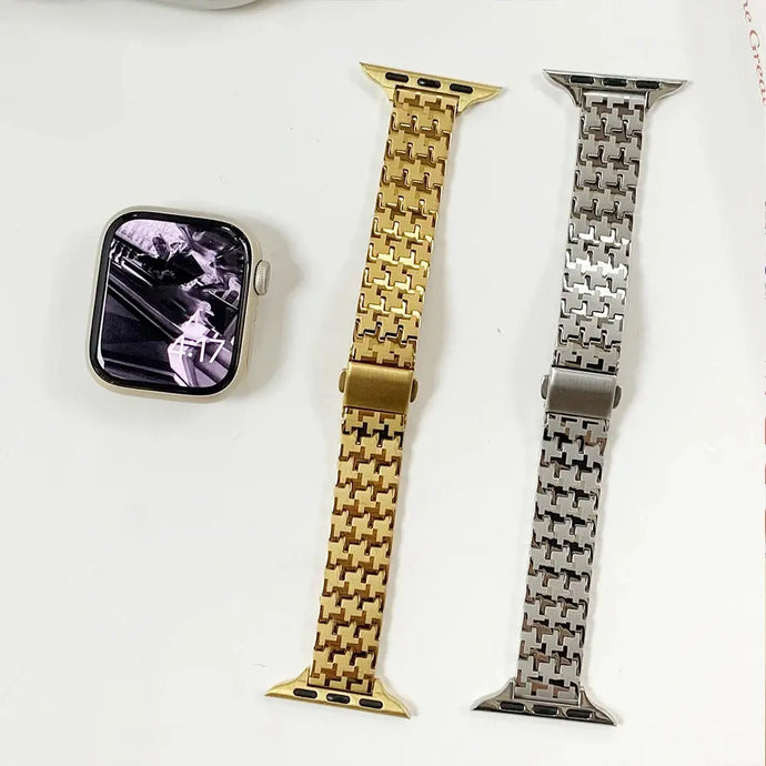 Women’s  Gold Leather & Metal Bracelet For Apple Watch Band - 8 Colors Axios Bands