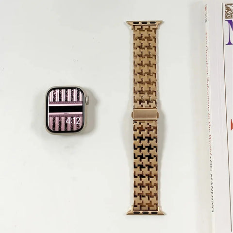 Women’s  Gold Leather & Metal Bracelet For Apple Watch Band - 8 Colors - 